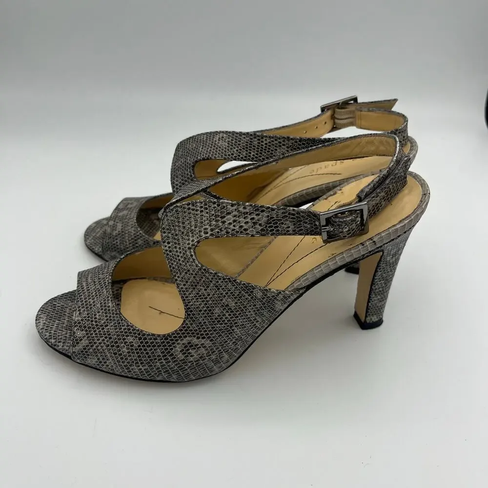 Kate Spade Women's Stormy Grey Lizard Print Strappy Heels Size 6M